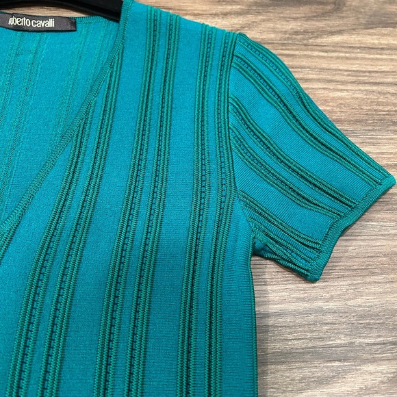 NWOT Roberto Cavalli Dress size EU 40 US 8 Green Short Sleeve V-neck Bodycon - Picture 6 of 15